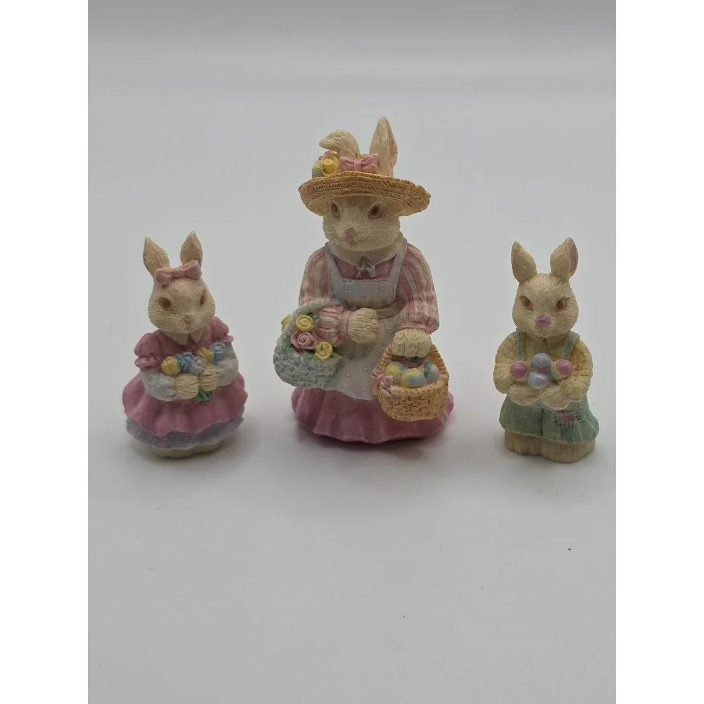 3 Vintage Easter Village Mom Son And Daughter Bunnies
